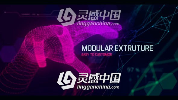 抽象Plexus点线连接几何图形文字标题数字片头AE模板 Digital Titles Opener  灵感中国网 www.lingganchina.com