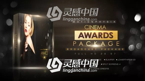 闪耀粒子影视颁奖典礼栏目包装开场片头AE模板 Cinema Awards Package  灵感中国网 www.lingganchina.com