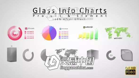 玻璃透明质感信息数据介绍展示动画AE模板 Videohive Glass Info Charts  灵感中国网 www.lingganchina.com