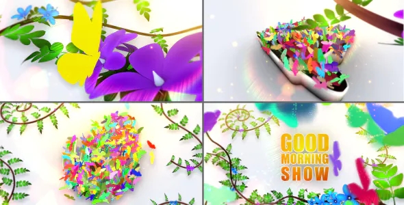 花开蝴蝶飞舞LOGO片头动画AE模板 Videohive Morning Theme Package  灵感中国网 www.lingganchina.com