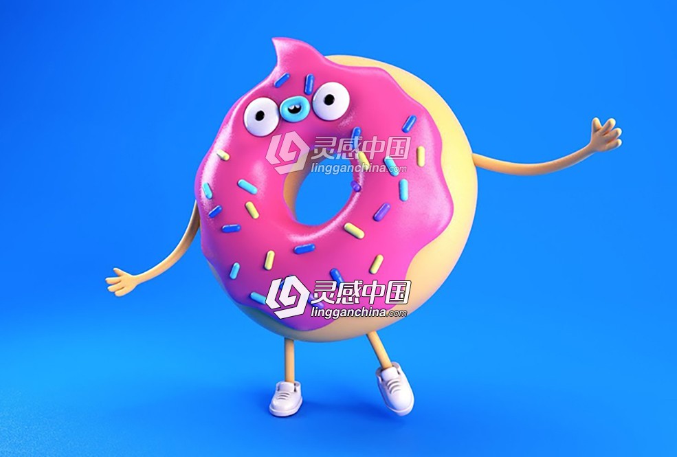 C4D给卡通甜甜圈玩偶形象创建材质渲染视频教程 Make a Plastic Vinyl Toy Texture  灵感中国网 www.lingganchina.com