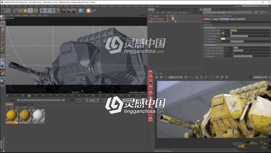 Redshift for Cinema 4D创建一个旧机甲油漆划痕污垢视频教程  灵感中国网 www.lingganchina.com