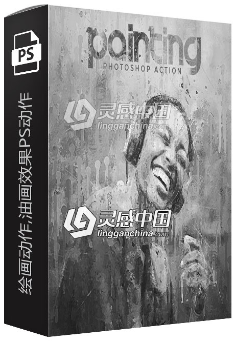 绘画动作,油画效果PS动作 Painting Photoshop Action 支持PS中文版  灵感中国网 www.lingganchina.com