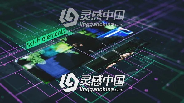 未来数据科技感图文展示介绍AE模板 Sci-Fi Elements Slideshow  灵感中国网 www.lingganchina.com