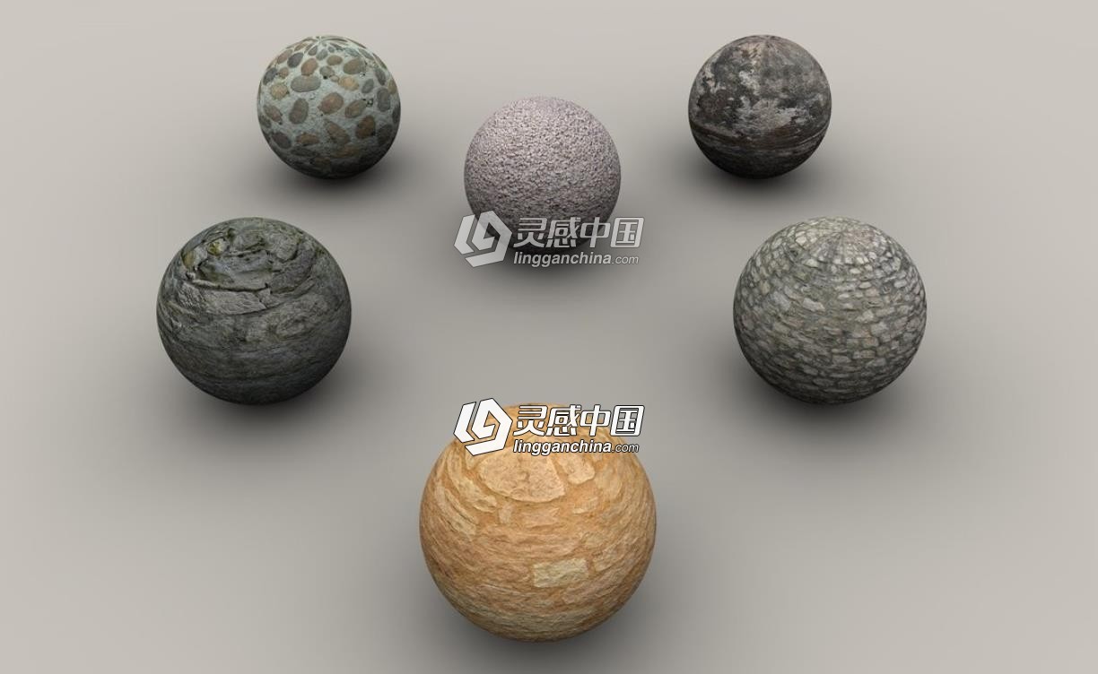 C4D石墙材质 Stones C4D材质  灵感中国网 www.lingganchina.com