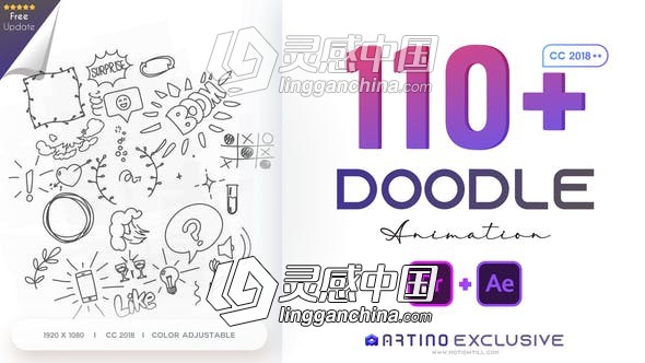 110个可爱卡通手绘涂鸦图形动画预设AE/PR脚本模板  灵感中国网 www.lingganchina.com