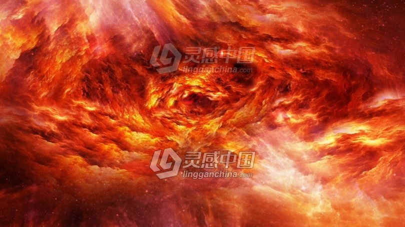 穿越太空中星云抽象黄红色隧道动态背景视频素材下载  灵感中国网 www.lingganchina.com