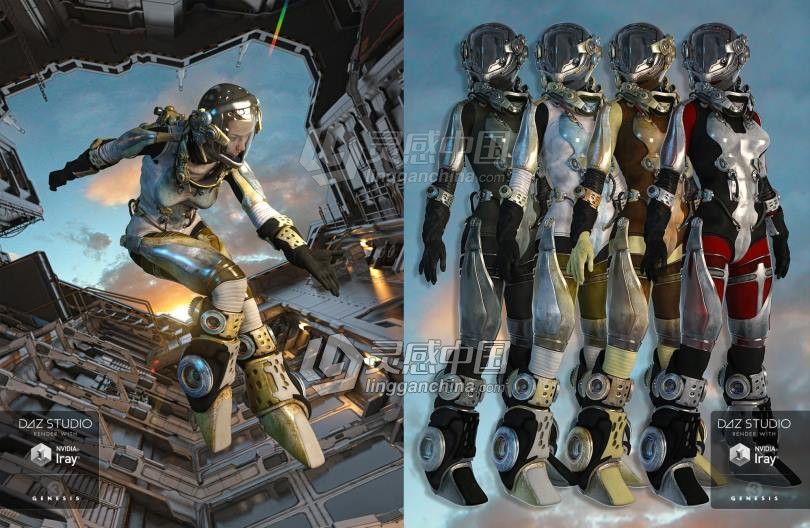 科幻机械钢铁宇航服装套装3D模型合集 EXO Suit Textures  灵感中国网 www.lingganchina.com