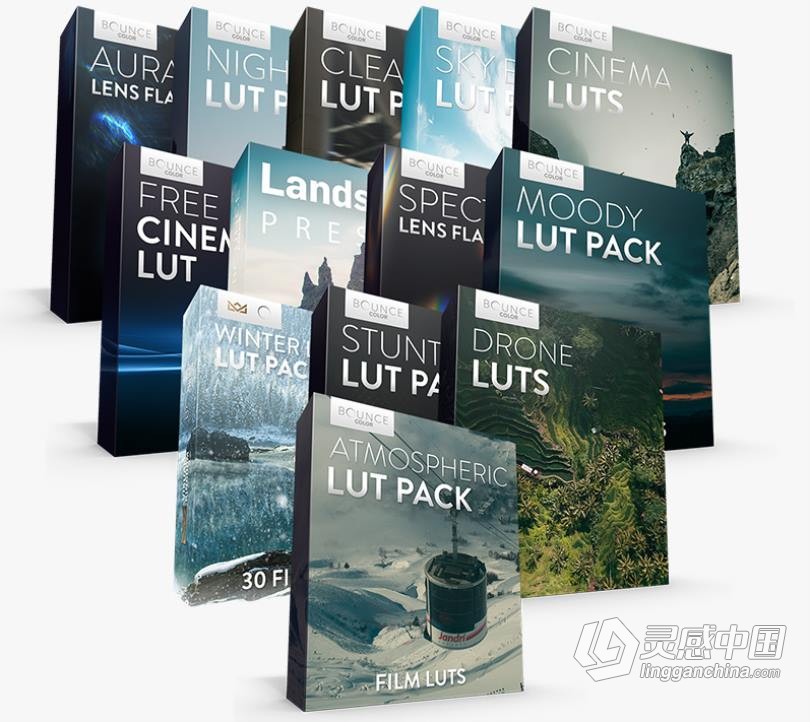 13套时尚电影胶片LUT预设和4K镜头光晕豪华套装合集 The Complete Bundle – 4K Lens Flares &amp; Film LUTs  灵感中国网 www.lingganchina.com