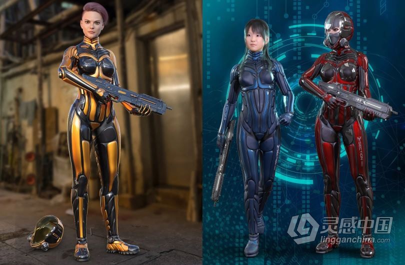 钢铁机械女性战斗科幻服装3D模型合集 S8 Suit for Genesis 8 Female(s)  灵感中国网 www.lingganchina.com