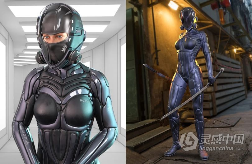 钢铁机械女性战斗科幻服装3D模型合集 S8 Suit for Genesis 8 Female(s)  灵感中国网 www.lingganchina.com