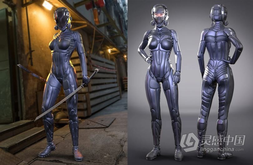 钢铁机械女性战斗科幻服装3D模型合集 S8 Suit for Genesis 8 Female(s)  灵感中国网 www.lingganchina.com