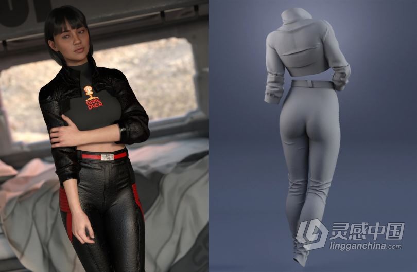 皮革牛仔女性分体套装3D模型合集 ZGirl Outfit for Genesis 8 Female(s)  灵感中国网 www.lingganchina.com