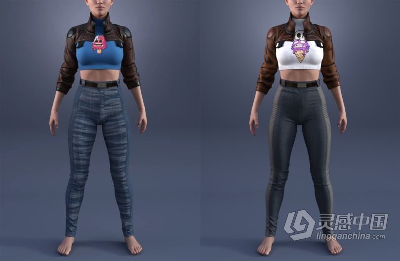 皮革牛仔女性分体套装3D模型合集 ZGirl Outfit for Genesis 8 Female(s)  灵感中国网 www.lingganchina.com