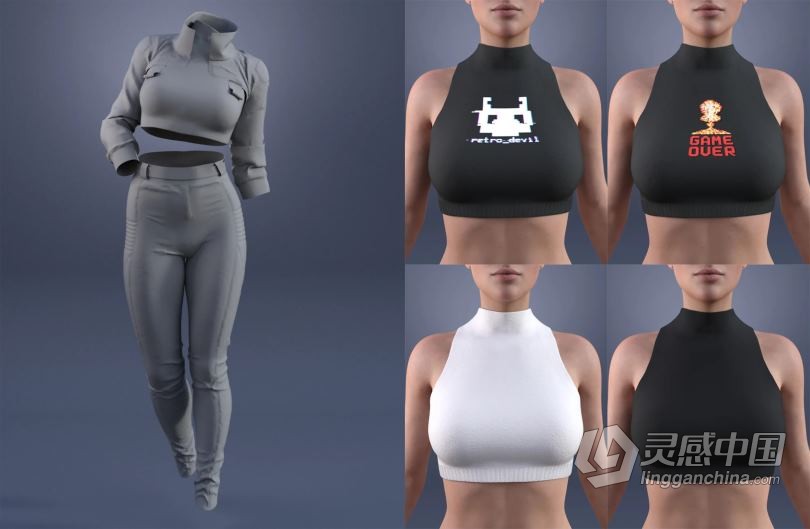 皮革牛仔女性分体套装3D模型合集 ZGirl Outfit for Genesis 8 Female(s)  灵感中国网 www.lingganchina.com