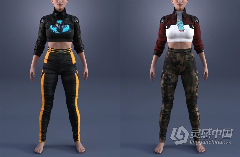 皮革牛仔女性分体套装3D模型合集 ZGirl Outfit for Genesis 8 Female(s)  灵感中国网 www.lingganchina.com