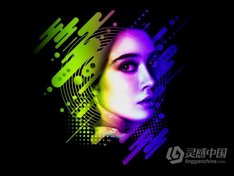 抽象人像渐变涂鸦PS动作 Abstract Portrait Photoshop Action  灵感中国网 www.lingganchina.com