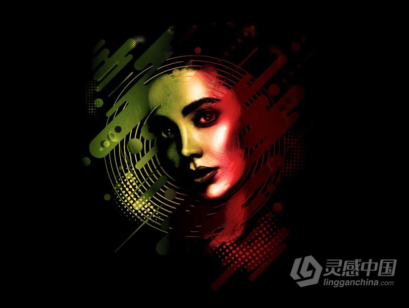 抽象人像渐变涂鸦PS动作 Abstract Portrait Photoshop Action  灵感中国网 www.lingganchina.com