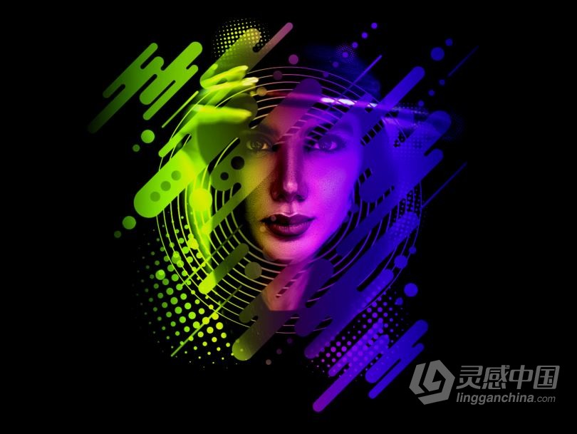 抽象人像渐变涂鸦PS动作 Abstract Portrait Photoshop Action  灵感中国网 www.lingganchina.com