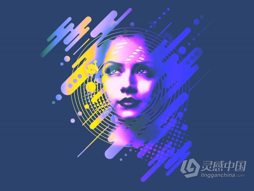 抽象人像渐变涂鸦PS动作 Abstract Portrait Photoshop Action  灵感中国网 www.lingganchina.com