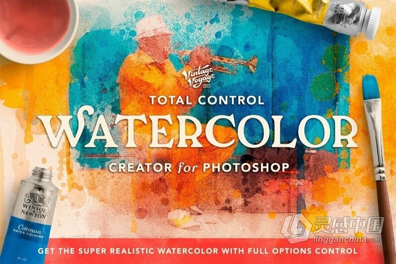 水彩画创作PS动作包 Total Watercolor Creator  灵感中国网 www.lingganchina.com