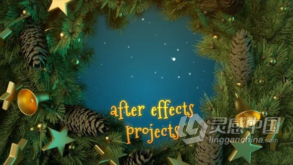 卡通雪花铃铛彩带各种圣诞装饰元素演绎圣诞节新年节日动态贺卡AE模板AE工程文件 New Year card 3D - 2  灵感中国网 www.lingganchina.com