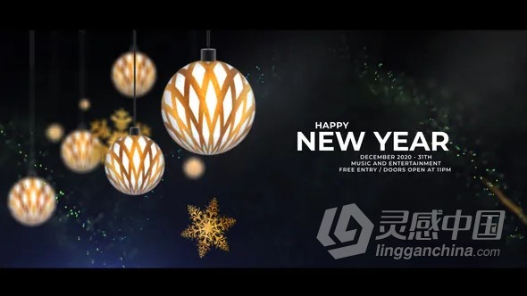 粒子动画庆祝装饰节日派对圣诞新年活动视频动画AE模板AE工程文件 Christmas Party Invitation 2021  灵感中国网 www.lingganchina.com