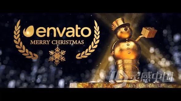 金色雪人3D圣诞节晚会活动开场片头LOGO动画AE模板AE工程文件 Christmas Logo  灵感中国网 www.lingganchina.com