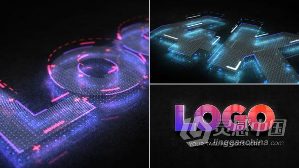 3D数字全息图高科技公司LOGO视频片头动画效果制作AE模板AE工程文件 Digital 3D Logo Reveal  灵感中国网 www.lingganchina.com