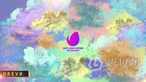 4K抽象涂鸦云彩时尚线条彩墨漫画背景儿童节目卡通教育标志片头AE模板AE工程文件 Sky Logo Intro  灵感中国网 www.lingganchina.com