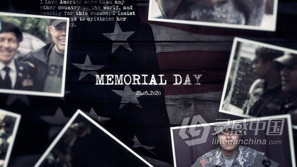 纪念日历史时间表幻灯片英雄荣誉相册视频制作AE模板AE工程文件 Memorial Day History Timeline Slideshow  灵感中国网 www.lingganchina.com