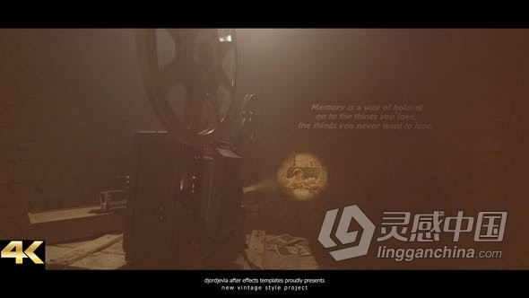 4K电影放映机投影仪复古回忆镜头画面介绍视频动画制作AE模板AE工程文件 Vintage Memories - Film Projector 2  灵感中国网 www.lingganchina.com