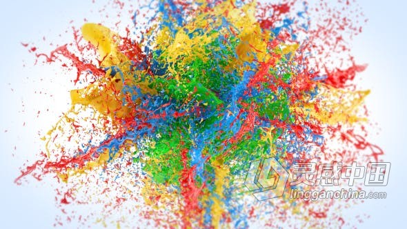 五彩斑斓爆炸油漆颜料飞溅动画美丽液体标志LOGO片头AE模板AE工程文件 Exploding Paints Logo Reveal  灵感中国网 www.lingganchina.com