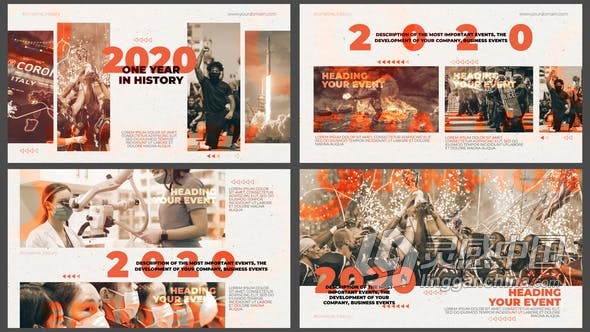 风格鲜明动画设计多屏图像时间轴展示企业发展历程商业电影历史纪录片 AE模板 AE工程文件 One Year in History - Timeline of E  灵感中国网 www.lingganchina.com