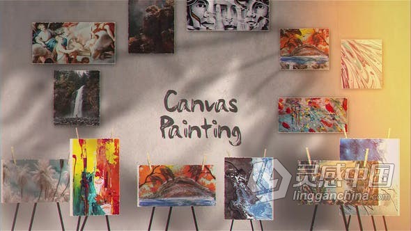 艺术视觉效果真实展示画展油画作品博物馆电影艺术品视频相册 AE模板 AE工程文件 Canvas Painting Gallery  灵感中国网 www.lingganchina.com