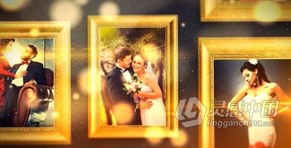 高贵木相框墙壁照片动画金色粒子浪漫幻灯片优雅婚礼视频相册制作 AE模板 AE工程文件 Framed Memories  灵感中国网 www.lingganchina.com