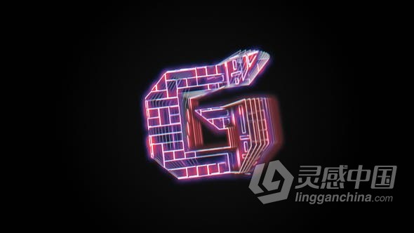 4K发光高科技网格全息线条霓虹灯LOGO片头 AE模板 AE工程文件 Glitch Holo Logo  灵感中国网 www.lingganchina.com