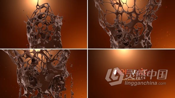 3D奇妙流体动画巧克力飞溅揭示品牌LOGO片头 AE模板 AE工程文件 Chocolate Splash Logo  灵感中国网 www.lingganchina.com