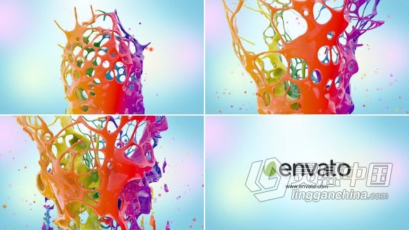 彩色油漆飞溅流体特效演绎LOGO片头动画 AE模板 AE工程文件 Paints Splash Logo  灵感中国网 www.lingganchina.com
