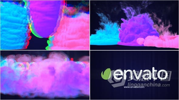 彩色烟雾香气流体模拟故障LOGO动画片头 AE模板 AE工程文件 Glitch Smoke Logo Reveal  灵感中国网 www.lingganchina.com