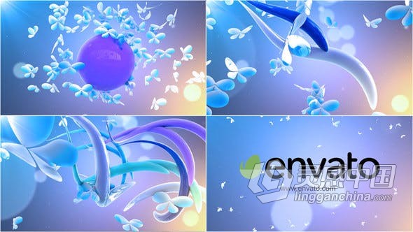 蝴蝶飞舞生长3D图形动画视频片头LOGO演绎效果 AE模板 AE工程文件 Colorful Festive Logo  灵感中国网 www.lingganchina.com