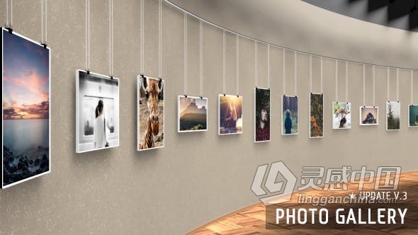 三维画廊空间展示照片美术馆展览活动相册介绍宣传视频动画 AE模板 AE工程文件 Realistic 3D Photo Gallery  灵感中国网 www.lingganchina.com