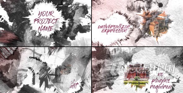 墨水效果相册唯美动画墨水晕散展示照片动画效果视频制作 AE模板 AE工程文件 Ink Slideshow  灵感中国网 www.lingganchina.com