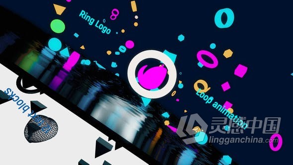 创意两种场景效果循环切换展示霓虹灯几何3D立方体视频片头 AE模板 AE工程文件 Ring Logo  灵感中国网 www.lingganchina.com