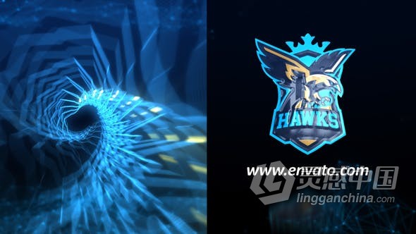 故障发光LOGO边缘线条扭曲隧道视频片头 AE模板 AE工程文件 Plexus Glitch Logo Reveal  灵感中国网 www.lingganchina.com