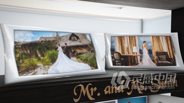 三维家居场景简约水晶摆台桌面相框奢华漏光效果浪漫婚纱照家庭相册 AE模板 AE工程文件 Luxury Memories  灵感中国网 www.lingganchina.com