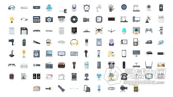 100个现代智能家居电器电动小玩意电子小工具图标 AE模板 AE工程文件 100 Electronic Gadgets Icons  灵感中国网 www.lingganchina.com