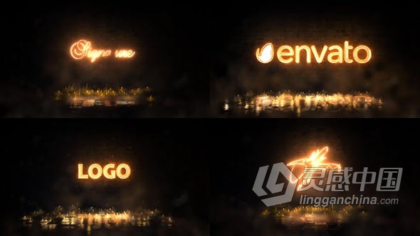 能量光线粒子飞溅动画LOGO霓虹灯金色效果视频片头 AE模板 AE工程文件 Golden Signature Logo  灵感中国网 www.lingganchina.com