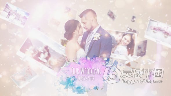 温柔美丽玫瑰花瓣漏光粒子特效婚纱照婚礼视频相册 AE模板 AE工程文件 Wedding Photo Story  灵感中国网 www.lingganchina.com