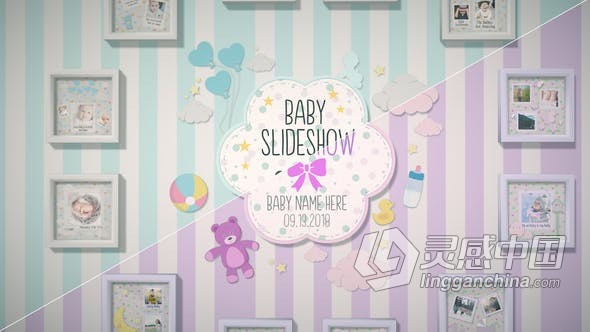 3D儿童相册多彩可爱形状展示婴儿出生儿童节日庆祝照片细节幻灯片 AE模板 AE工程文件 Baby Slideshow  灵感中国网 www.lingganchina.com